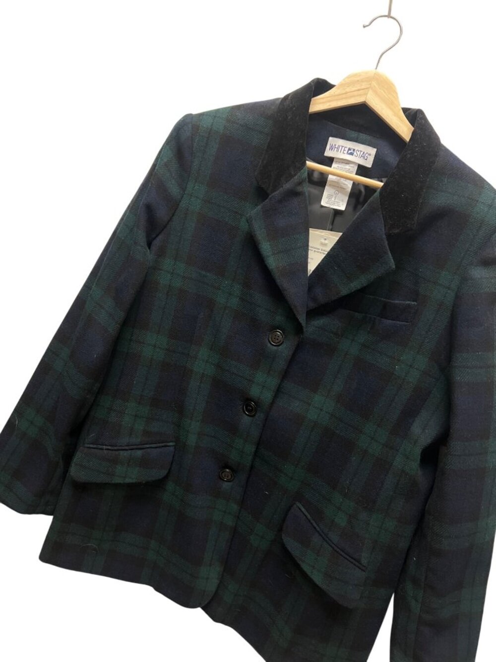 White Stag NWT Vintage Deadstock Green & Blue Wool Tartan Blazer